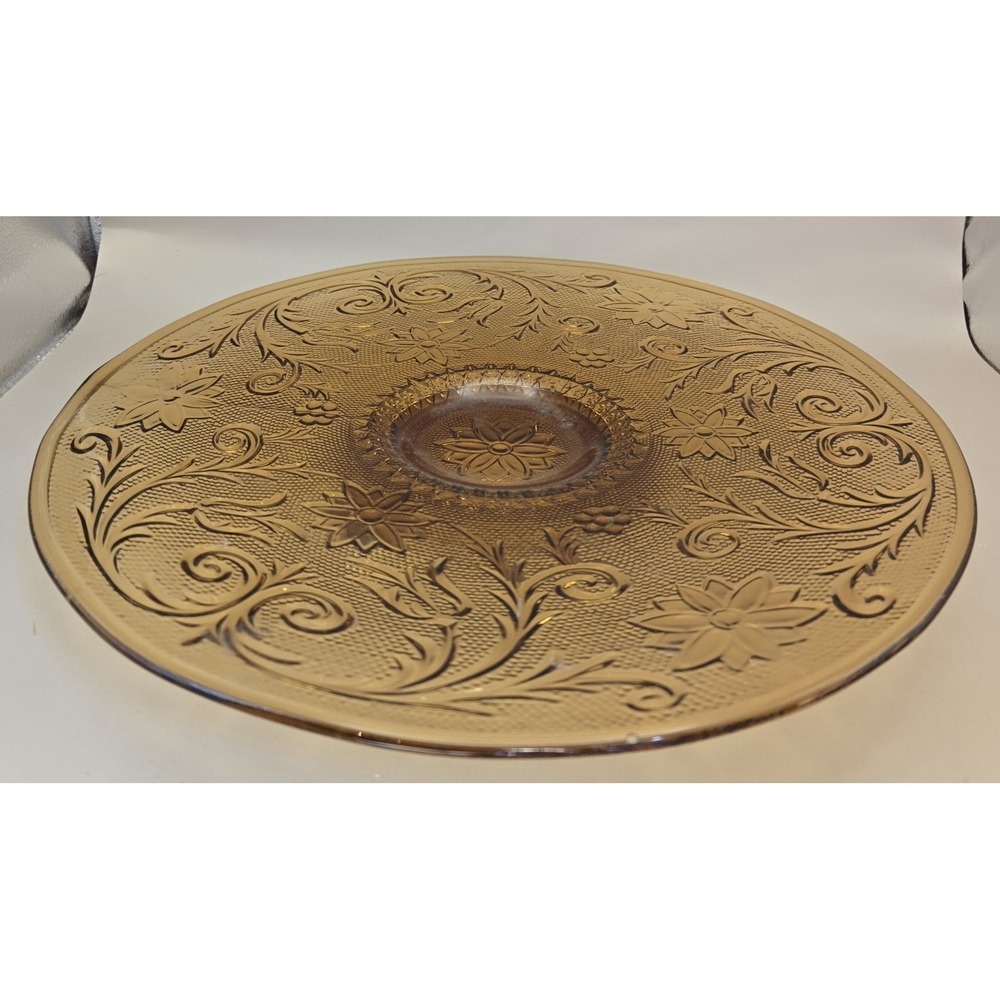 Vintage 13" Tiara Indiana Carnival Amber Cake Plate Sandwich Pressed Glass‎